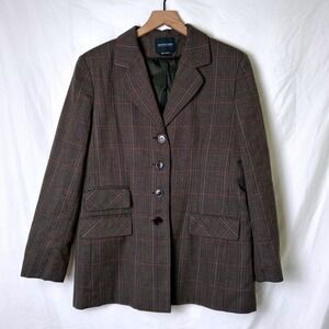 Bridgetown Collection Womens Plaid Wool 4-Button Blazer Jacket Size L Brown